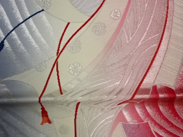6852393: JAPANESE KIMONO / VINTAGE FUKURO OBI / WOVEN SAKURA